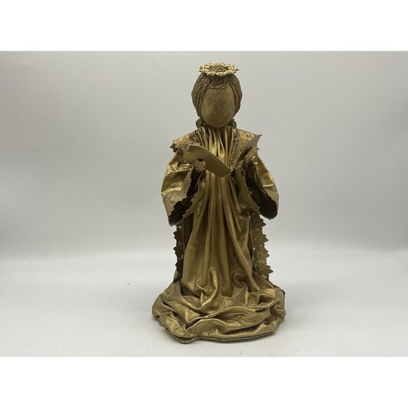 MCM Gold Angels Materials Starched and Hand Painted Antique Gold Set of 3 VTG - Picture 9 of 16